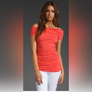 Susana Monaco LIGHT SUPPLEX OFF THE SHOULDER TOP in Fire Coral